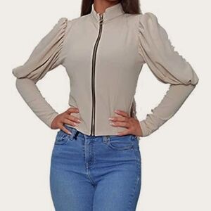 Puff Sleeves Tan Jacket